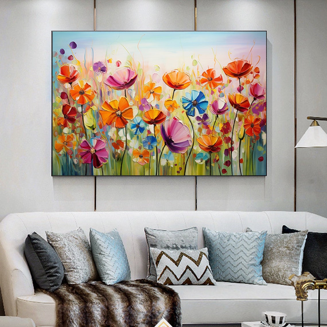 Flower Oil Painting On Abstract Colorful Flower Painting Flower Landscape Painting Floral Wall Art Large Wall Art Home Decor - Image 2