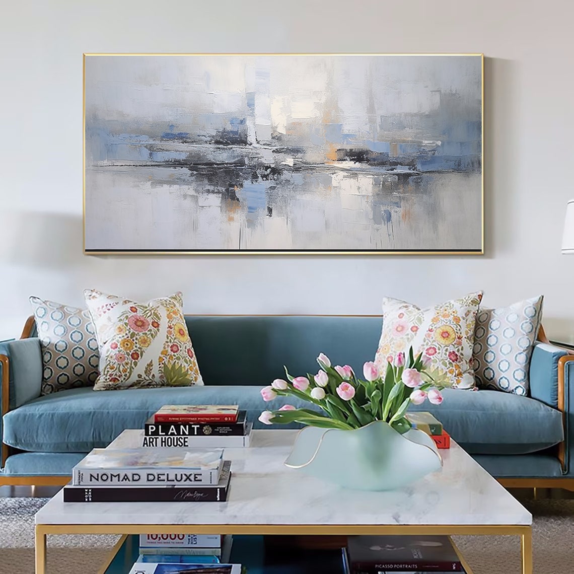 Blue Grey Abstract Landscape Reflection Modern Minimalist Wall Poster - Image 3