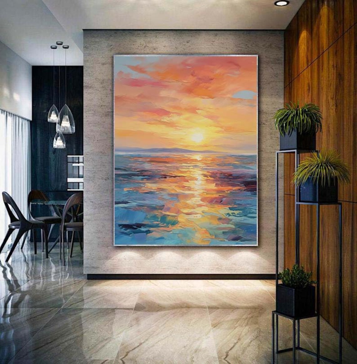 Golden Sky Sunset Ocean Painting Art Print - Image 3