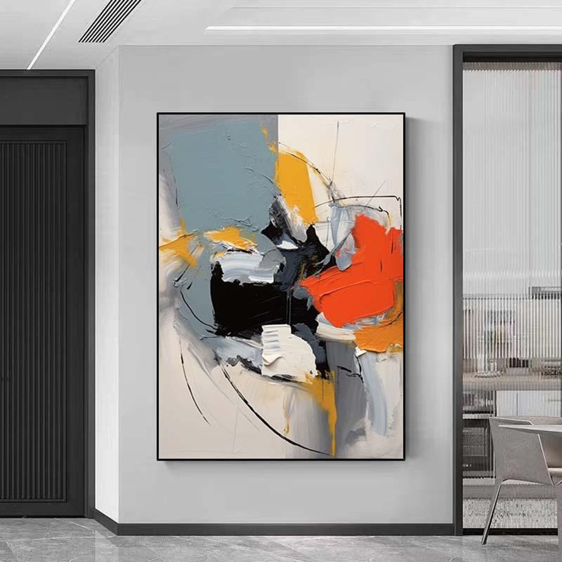 Orange Blue Black Bold Modern Abstract 3D Textured Painting Poster - Image 6