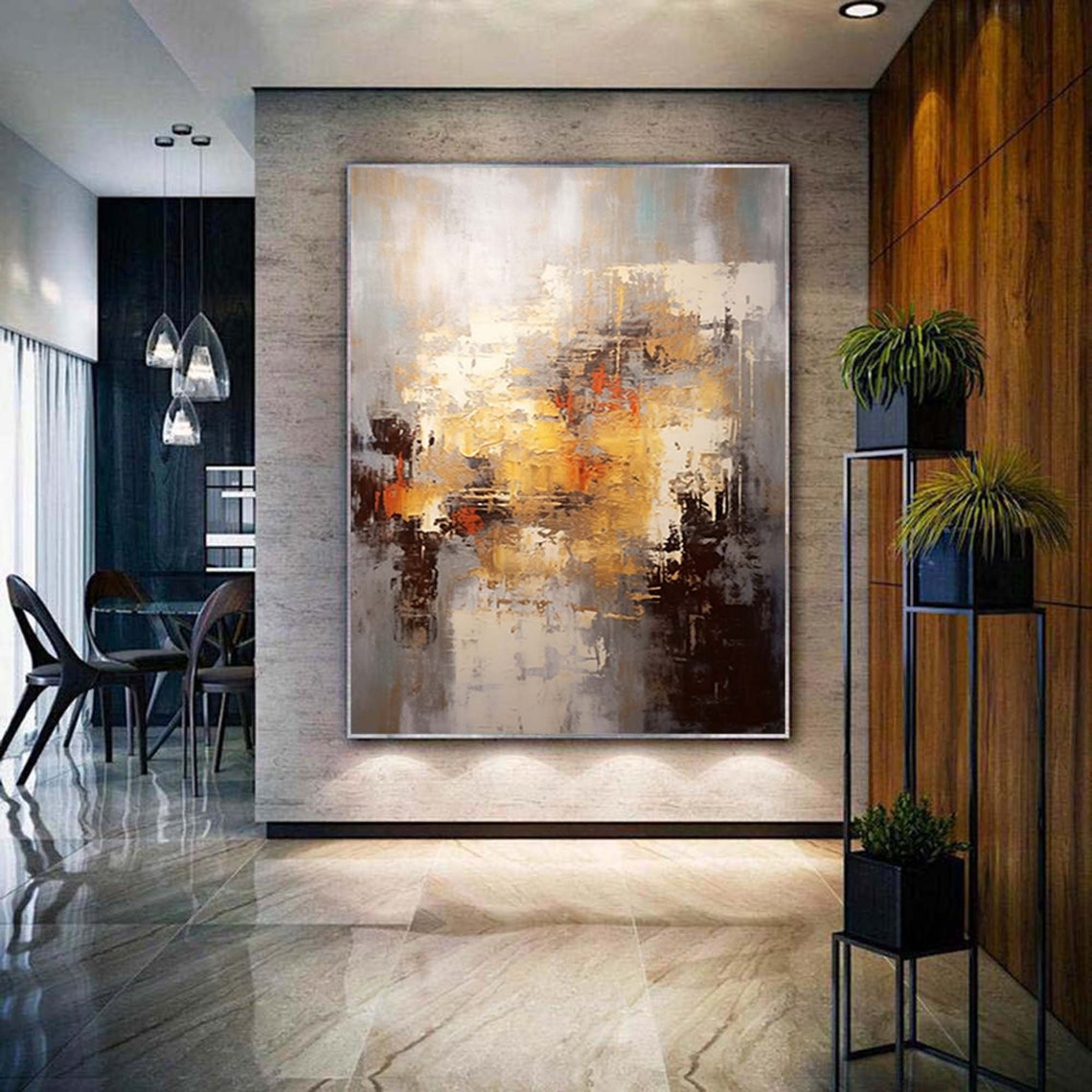 Moody Neutral Textured Abstract With Gold Grey Dark Brown Poster - Image 4