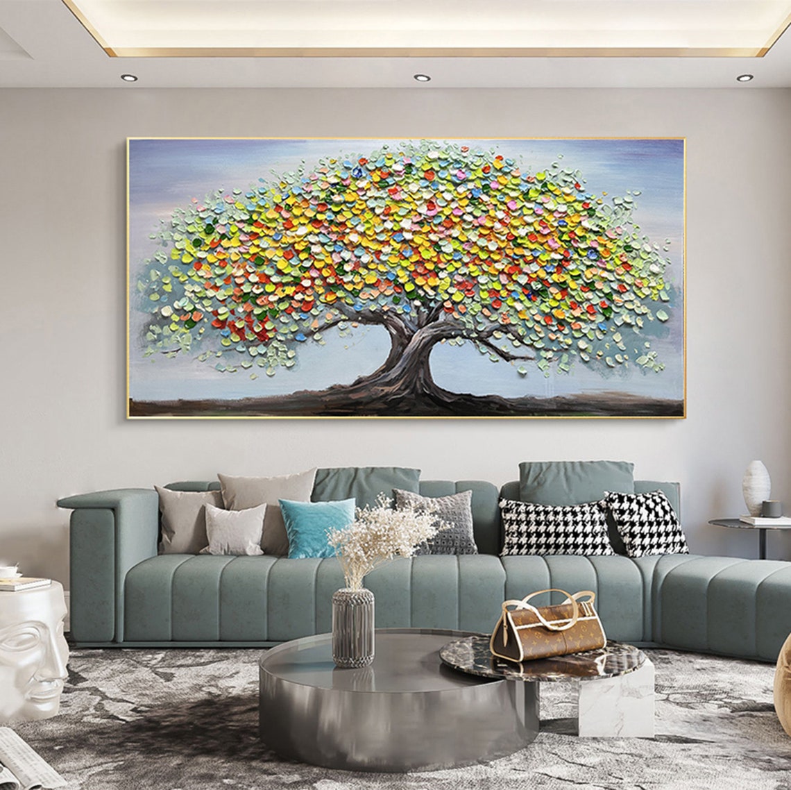 Rainbow Tree of Life Multicolor Leaves Horizontal Painting Poster - Image 4