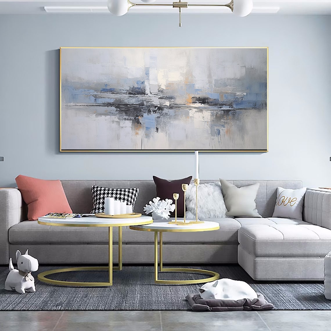 Blue Grey Abstract Landscape Reflection Modern Minimalist Wall Poster - Image 2