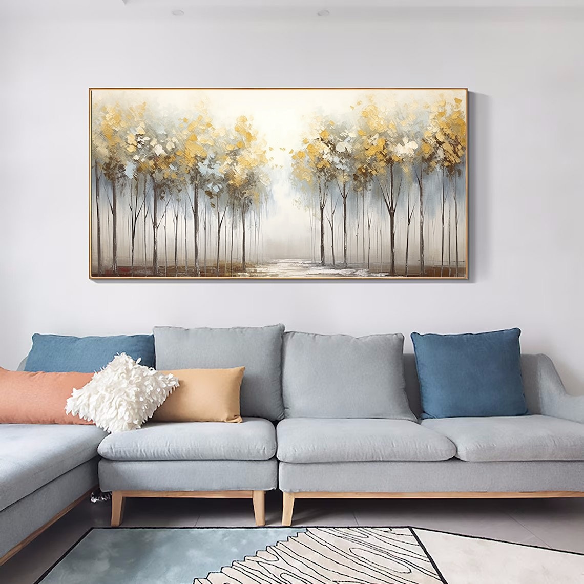 Golden Misty Forest Trees Landscape Oil Painting Serene Poster - Image 6