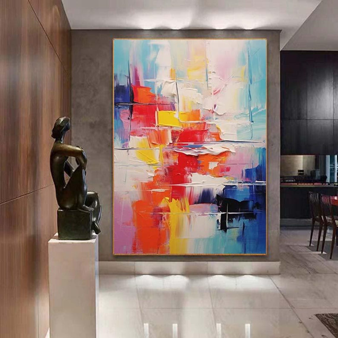 Bold Colorful Grid Blocks Abstract Oil Painting Modern Wall Poster - Image 7