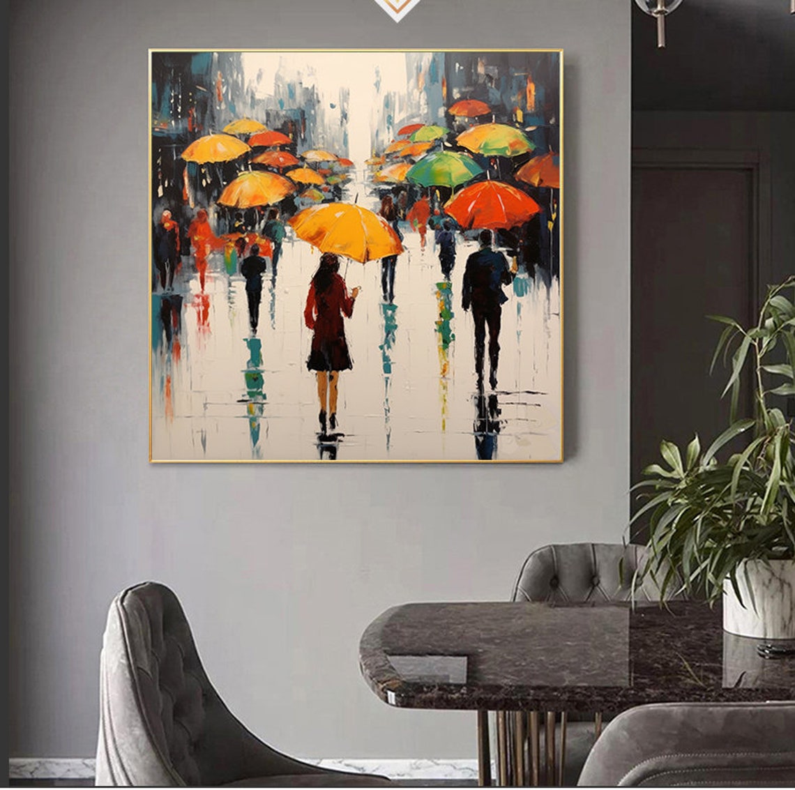 Rainy City Street Scene With Colorful Umbrellas Impression Poster - Image 5