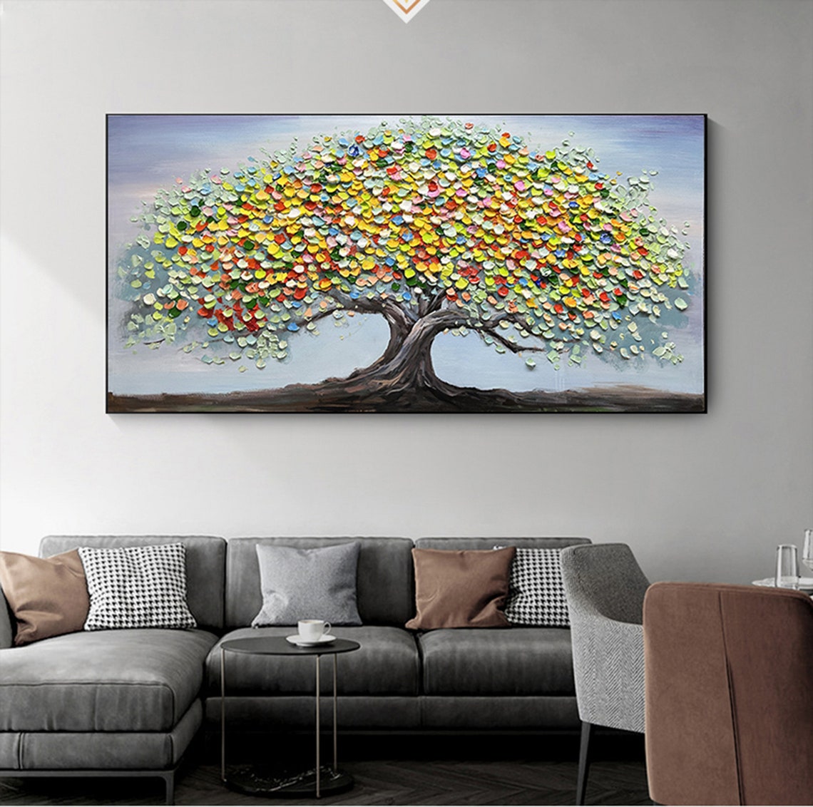 Rainbow Tree of Life Multicolor Leaves Horizontal Painting Poster - Image 6