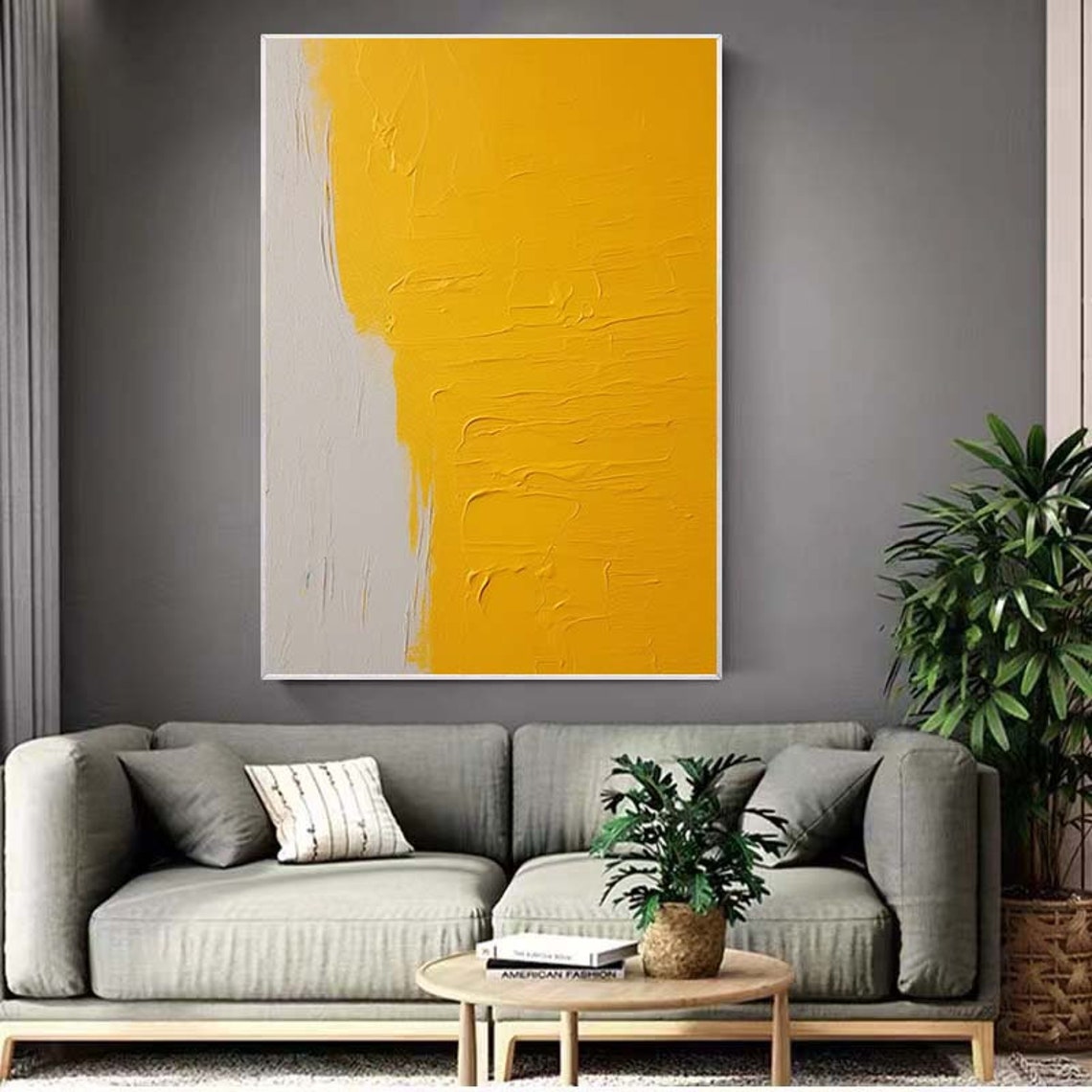 Serene Minimalist Mustard Yellow Textured Vertical Abstract Poster - Image 4
