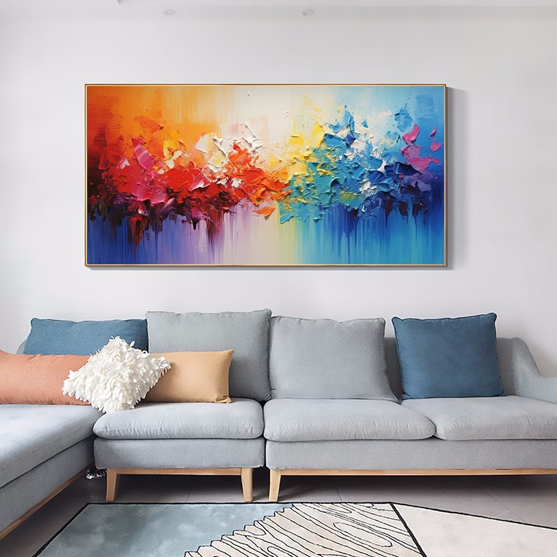 Rainbow Color Burst Palette Knife Wide Abstract Gallery Wall Poster - Image 7