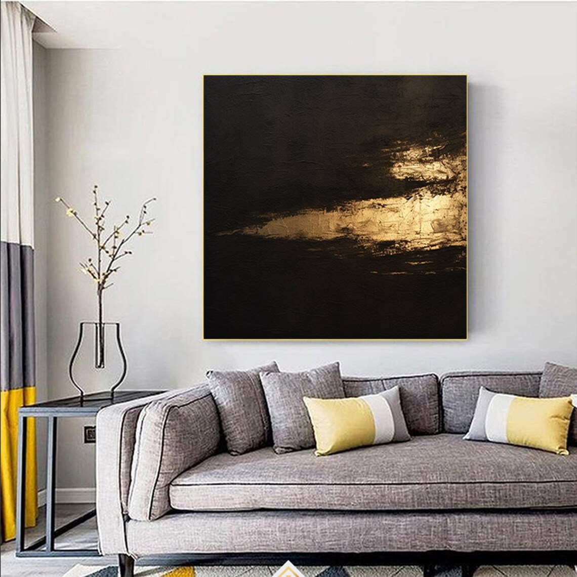 Dramatic Black and Gold Abstract Textured Oil Painting Poster - Image 6