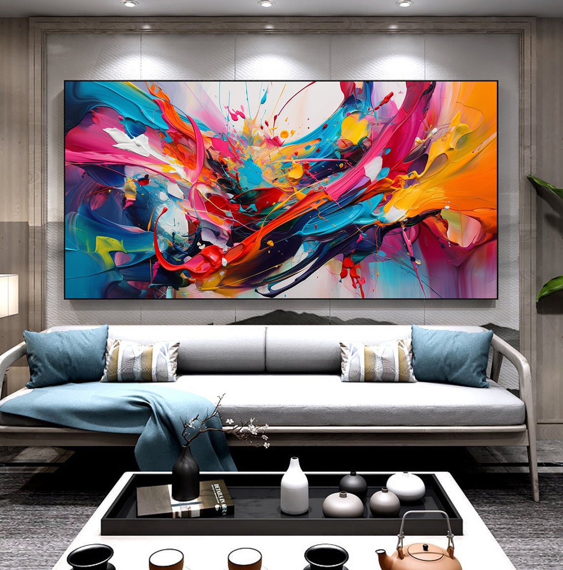 Abstract Colorful Texture Oil Painting, Living Room Art Print - Image 2
