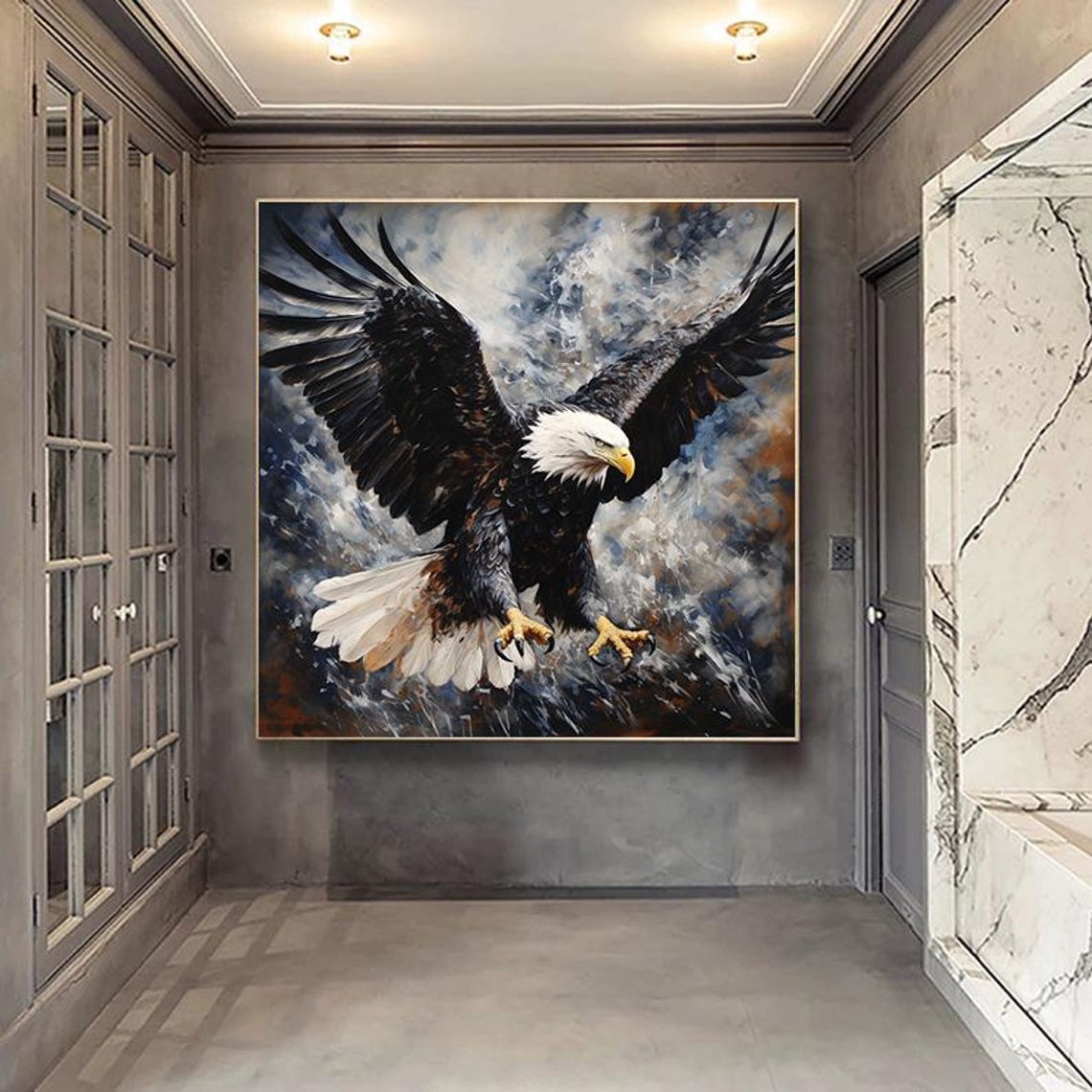 Bald Eagle Soaring Blue Storm Wings Wide Open Wildlife Wall Poster - Image 2