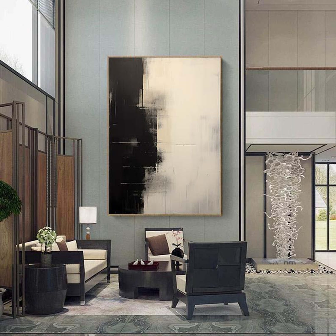 Minimalist Black Beige Abstract Shadow Modern Painting Poster - Image 4