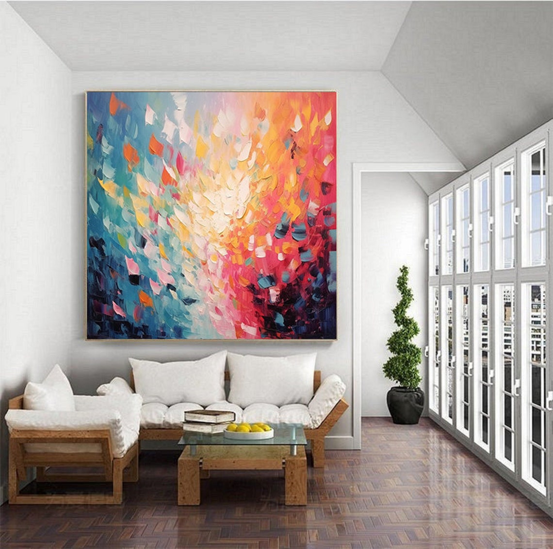 Colorful Gradient Petal Burst Abstract Oil Painting Framed Poster - Image 7