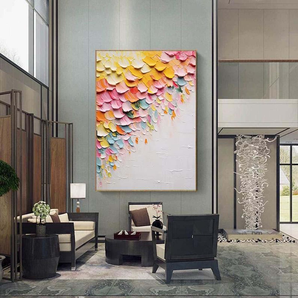 Pink Yellow Pastel Petals Abstract Falling 3D Textured Canvas Poster - Image 5