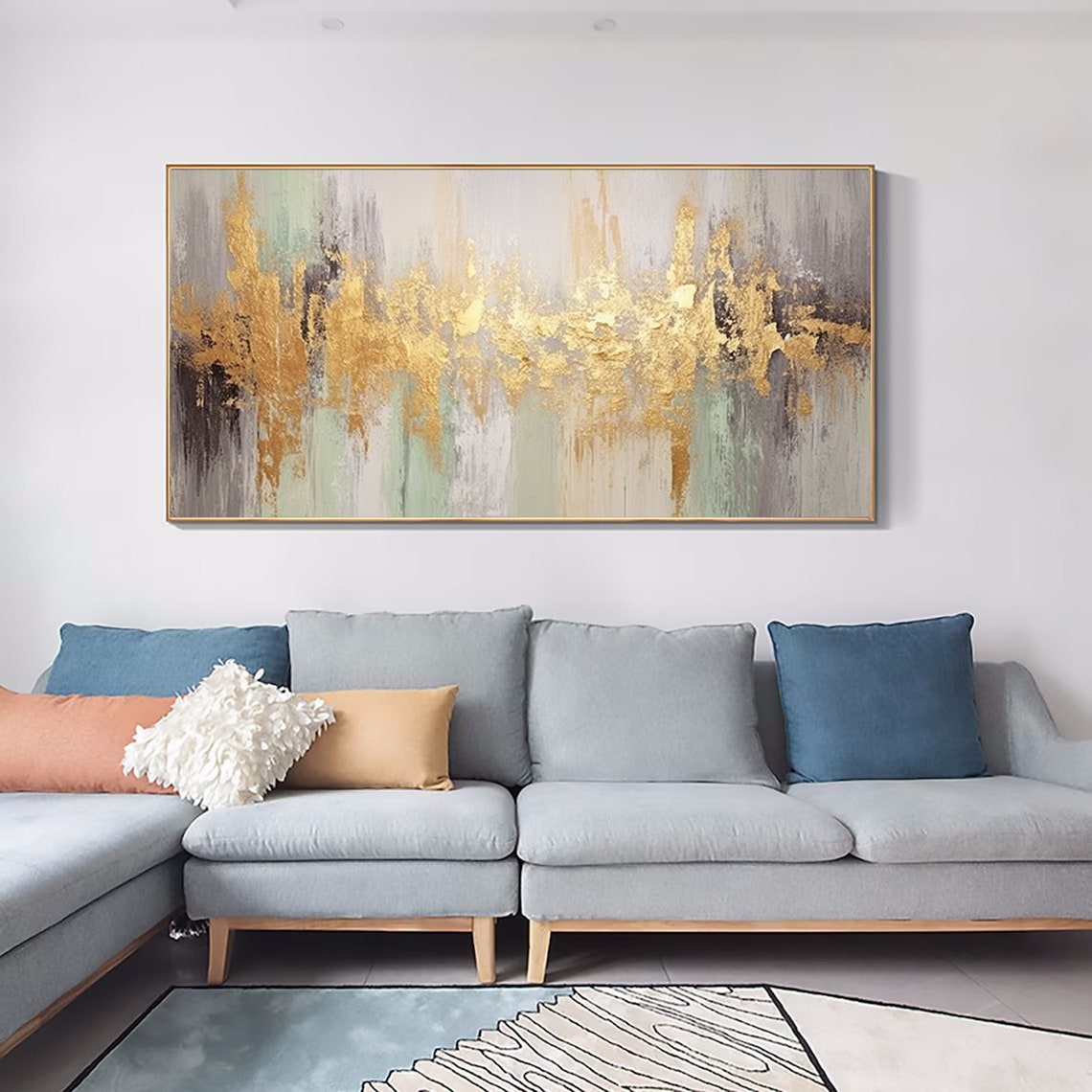 Gold Leaf Streaks Grey Green Abstract Elegant Painting Poster - Image 5