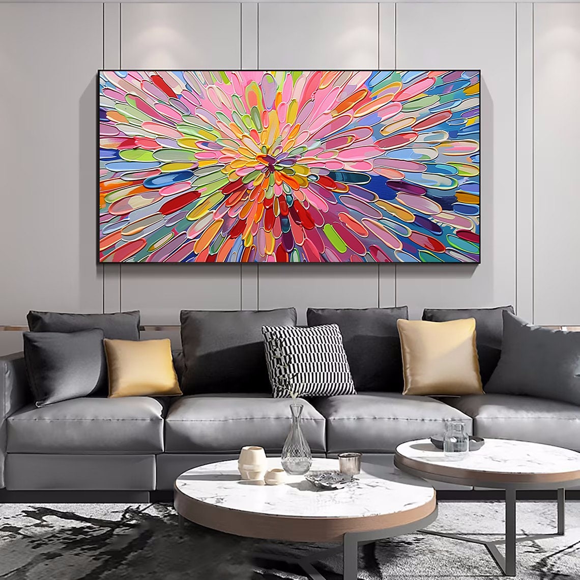 Rainbow Bloom Burst Multicolor Flower Mandala Abstract Art Poster - Image 4