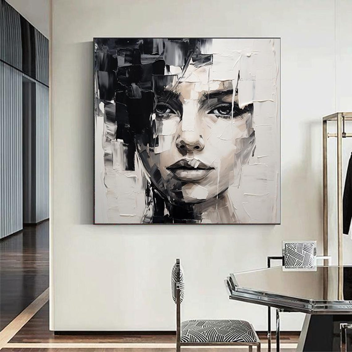 Black and White Woman Face Abstract Portrait Modern Art Poster - Image 6