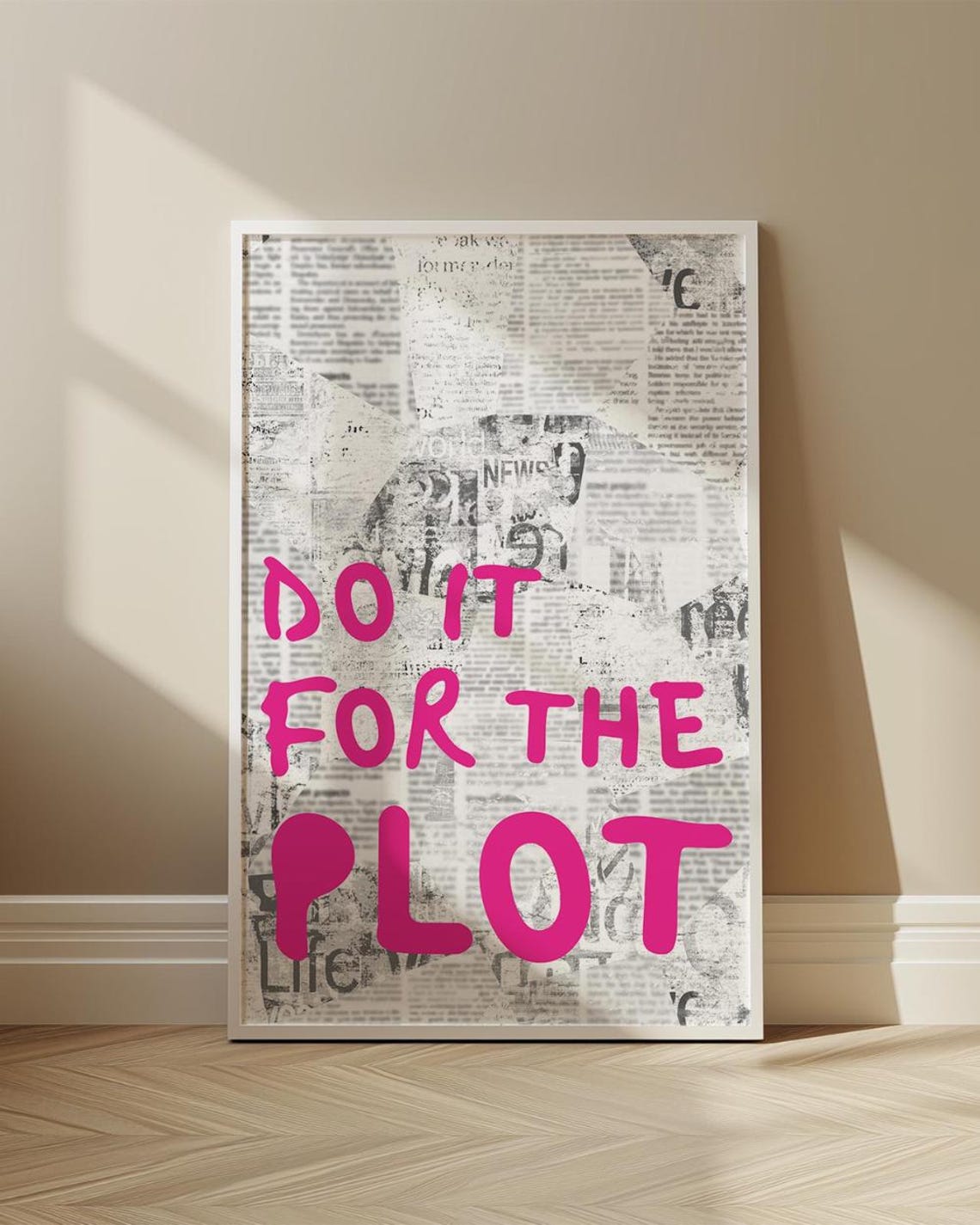 Do It For The Plot Pink Newspaper Style Dorm Room Motivational Poster - Image 2