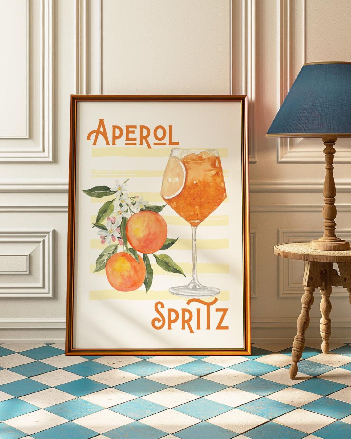 Aperol Spritz Cocktail Watercolor Orange Citrus Bar Cart Poster - Image 2