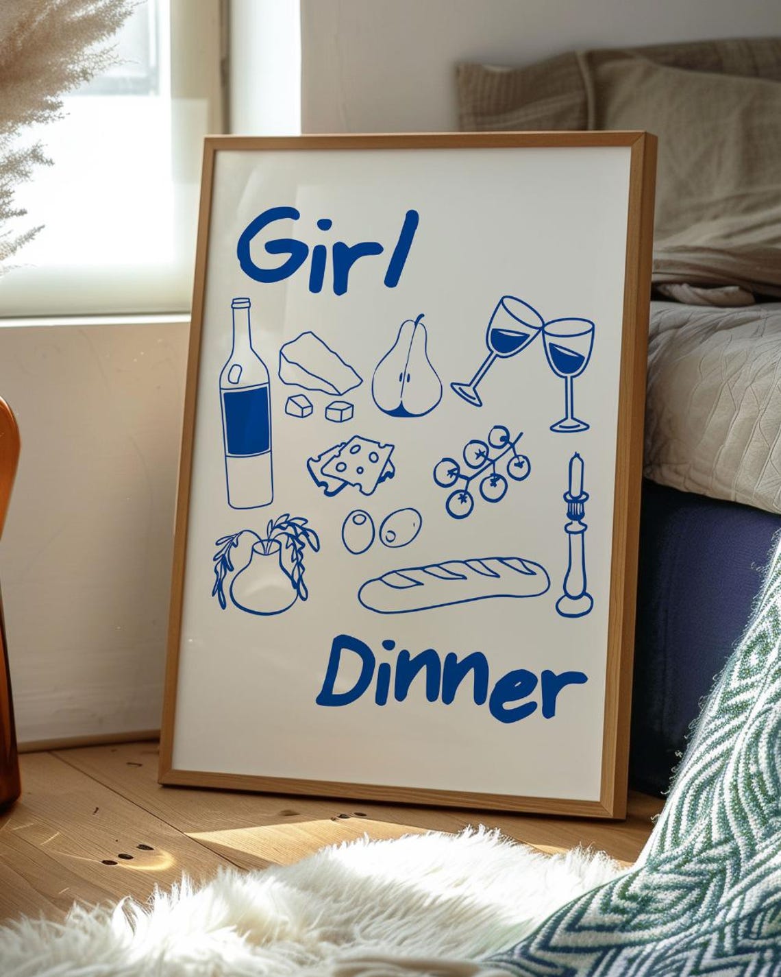 Girl Dinner Print Cute Kitchen Wall Art Trendy Food Poster Retro Home Decor Foodie Gifts Charcuterie Wine And Cheese Print Best Friend Gifts - Image 2