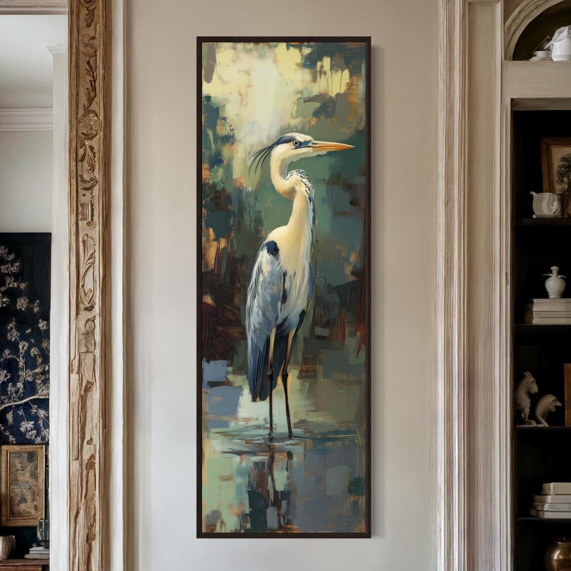 Abstract Blue Heron Art Print, Rustic Wall Decor