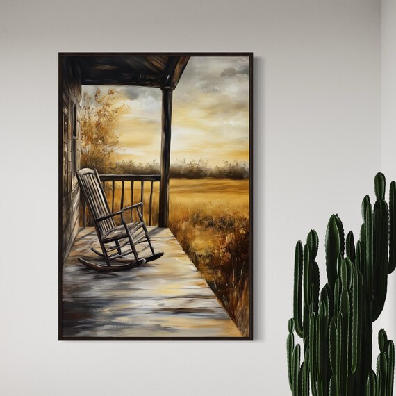 Rustic Porch Rocking Chair, Vintage Farmhouse Art Print