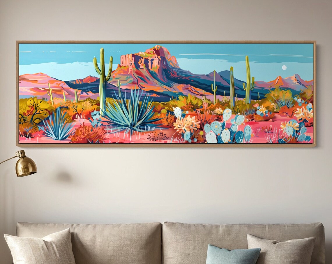 Sonoran Desert Cactus Art Print, Southwest Panorama