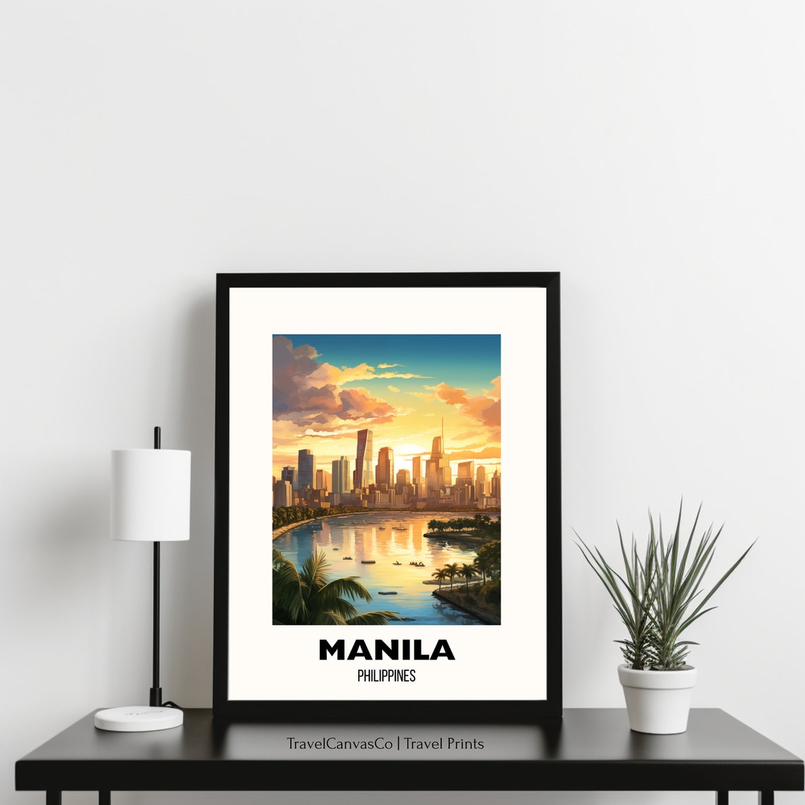 Manila Philippines Golden Sunset Skyline Bay Harbor Travel Poster - Image 3