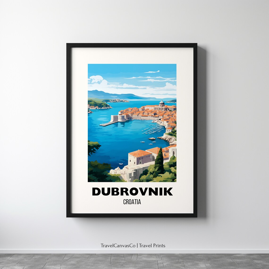 Dubrovnik Croatia Old Town Aerial Harbor View Vintage Travel Poster