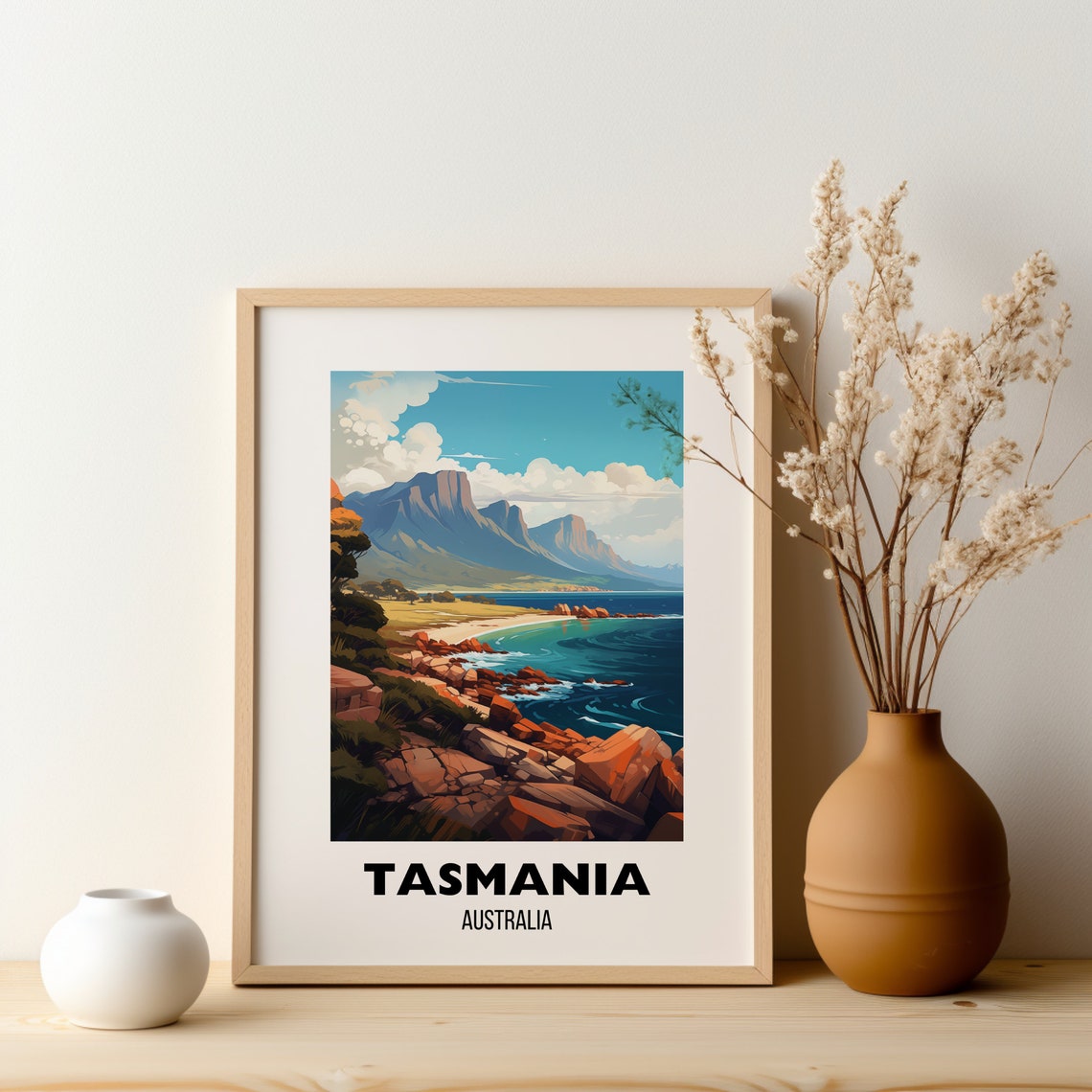 Tasmania Australia Red Rocky Coastline Bay Ocean Travel Poster - Image 2