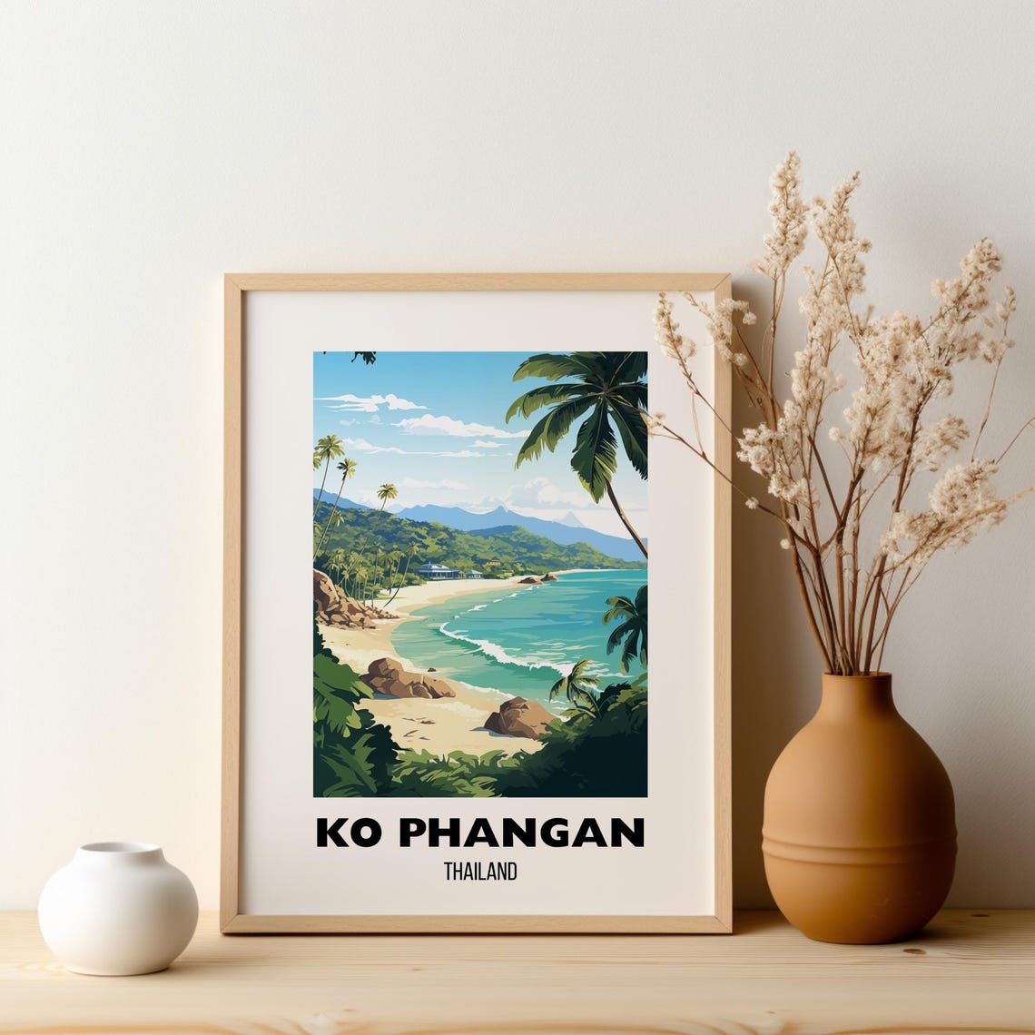 Ko Phangan Thailand Tropical Beach Palms Turquoise Bay Travel Poster - Image 2