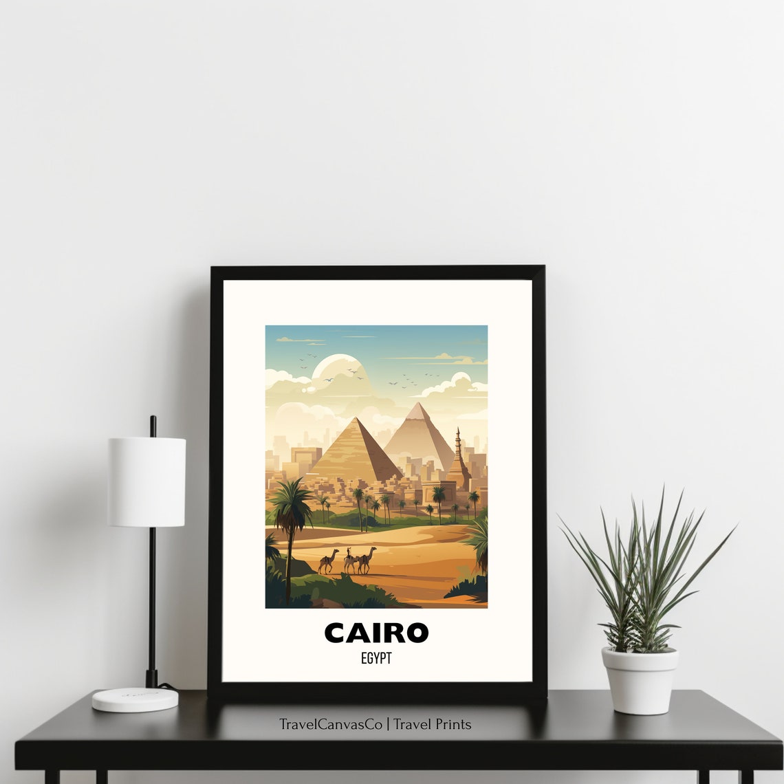 Cairo Egypt Pyramids Of Giza Camel Caravan Vintage Travel Poster - Image 3