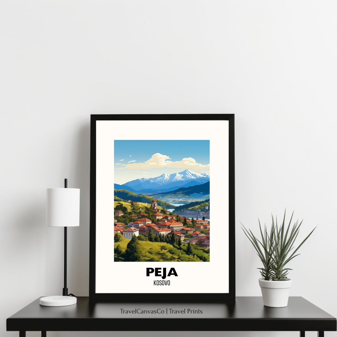 Peja Kosovo Mountain Town Red Rooftops Green Valley Travel Poster - Image 3