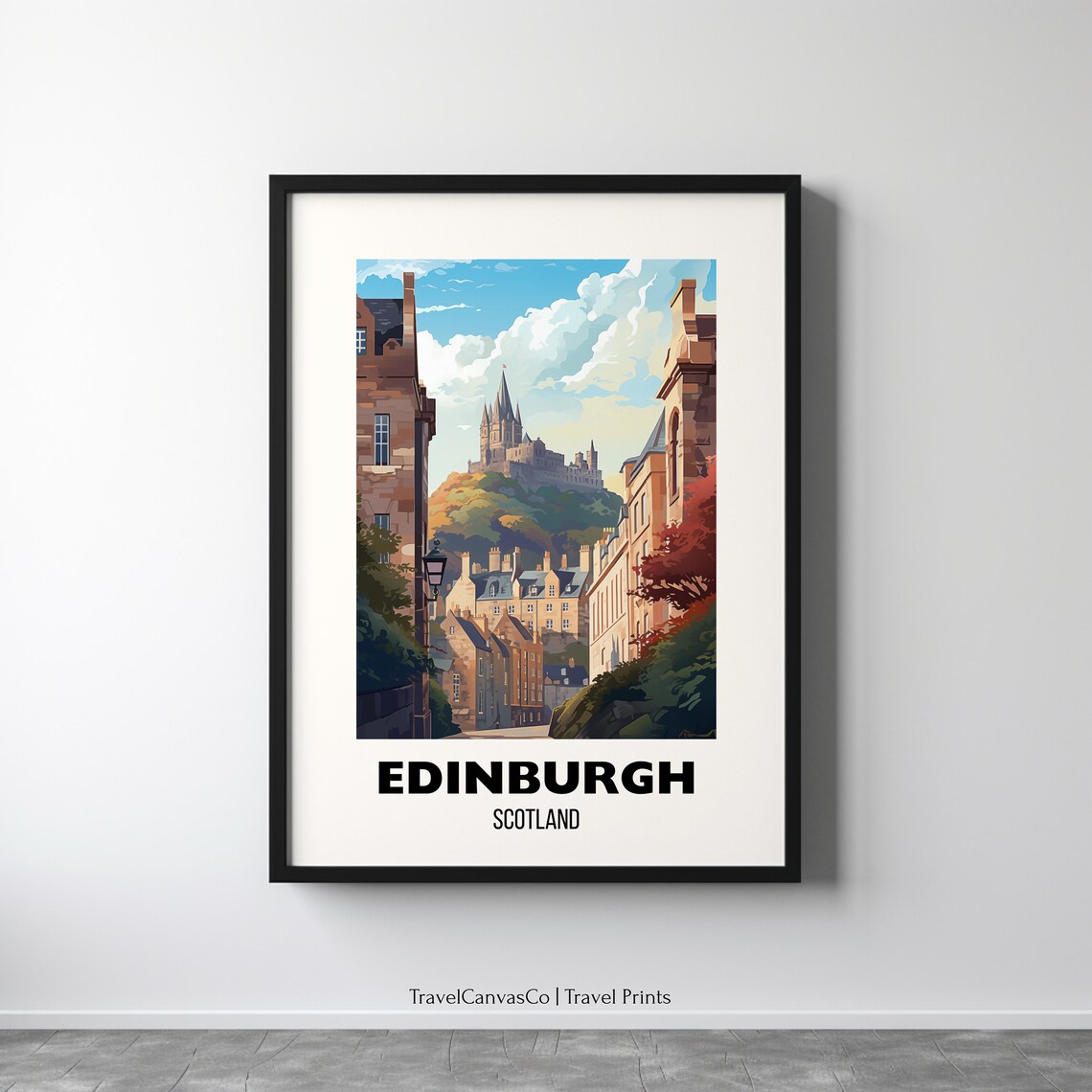 Edinburgh Scotland Castle On Hill Historic Cityscape Travel Poster