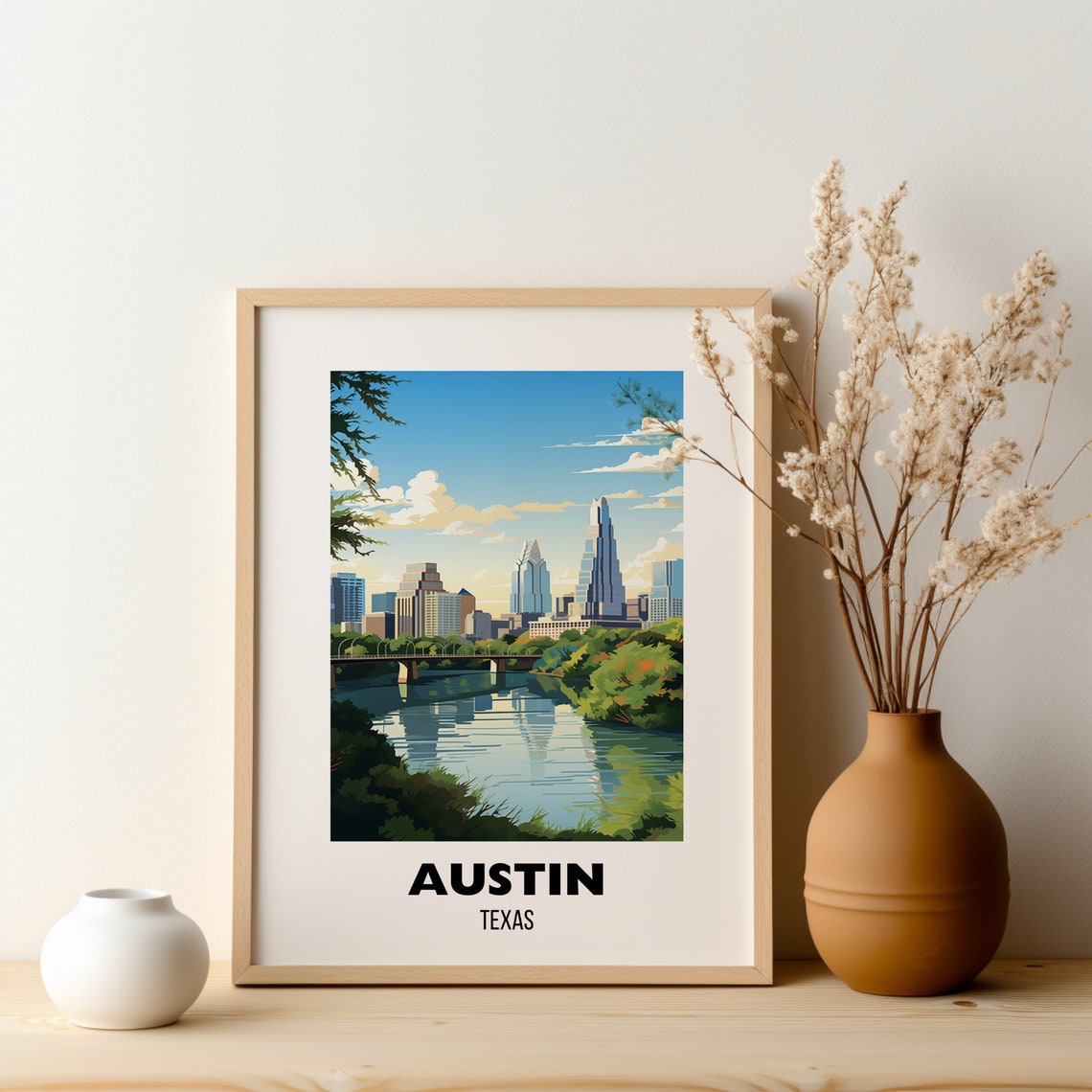 Austin Texas Downtown Skyline River Bend City Scene Travel Poster - Image 2