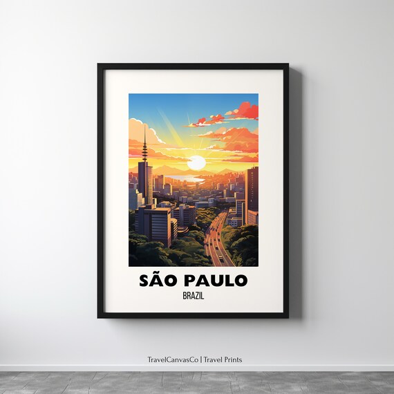 Sao Paulo Brazil Golden Sunset Skyline Cityscape Travel Poster