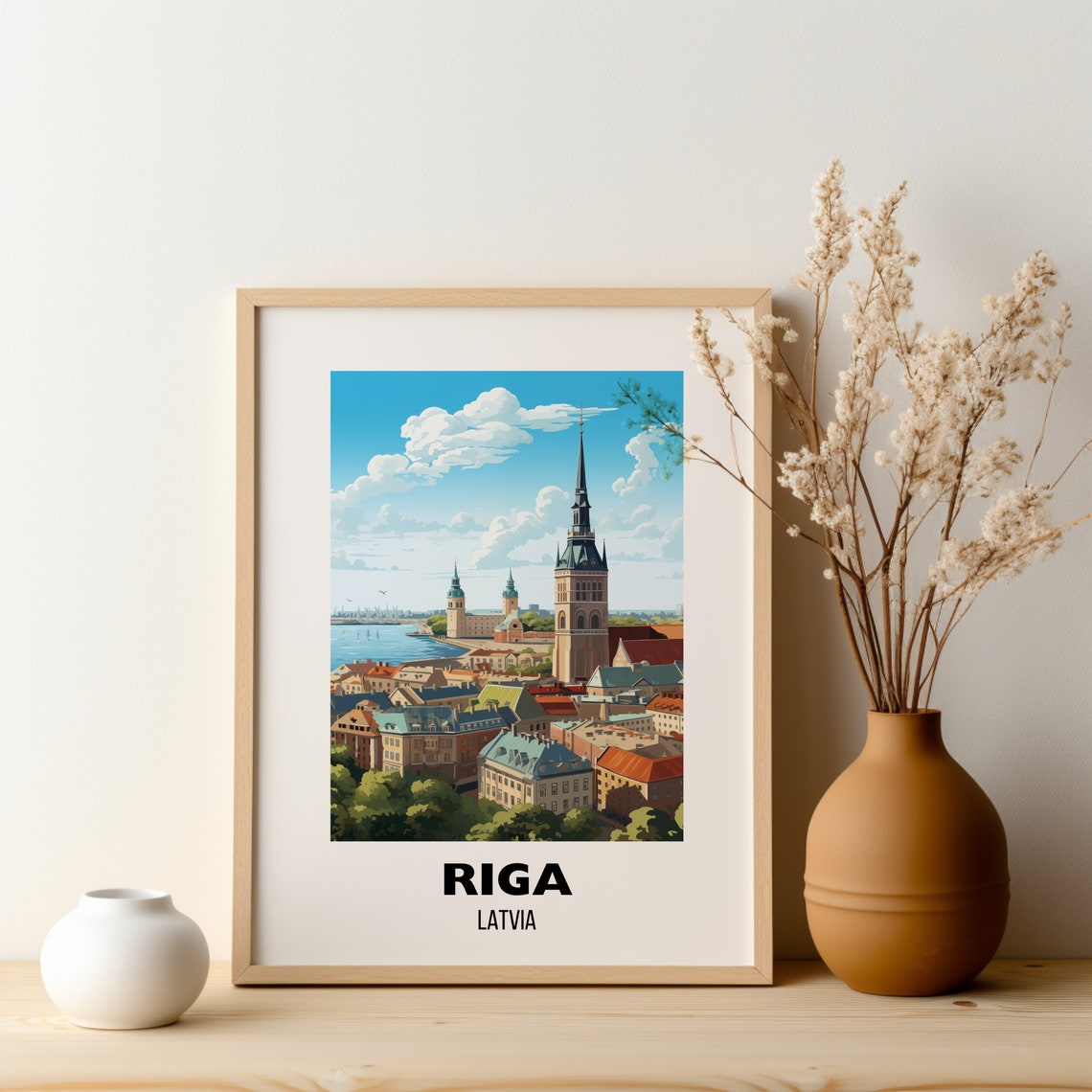 Riga Latvia Old Town Spires River Skyline Vintage Travel Poster - Image 2