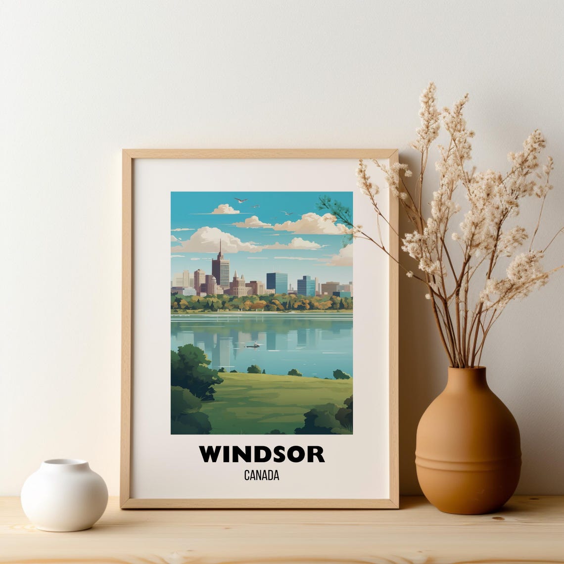 Windsor Canada Skyline Across The River Summer Travel Poster - Image 2