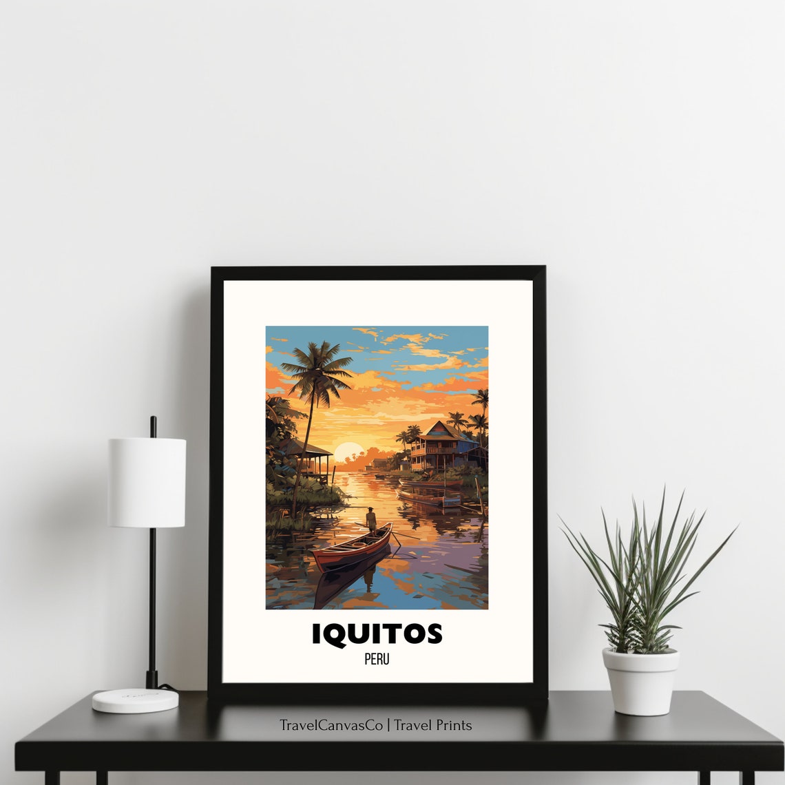 Iquitos Peru Amazon River Sunset Canoe Vintage Travel Poster - Image 3