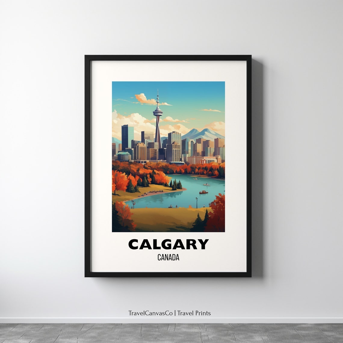 Calgary Canada Autumn Tower Riverside Scenic City Travel Poster