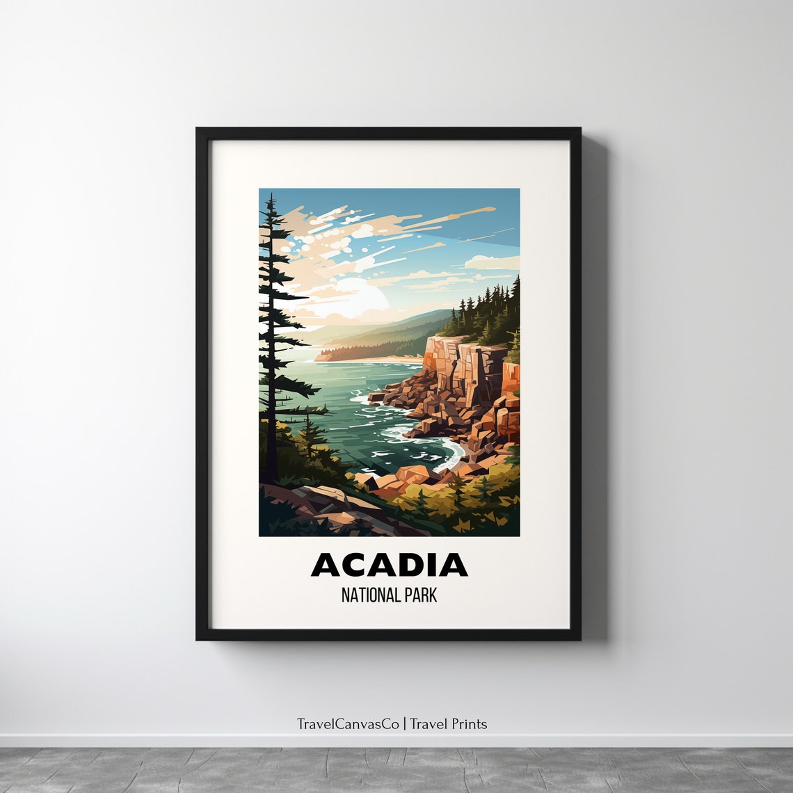 Acadia National Park Rocky Coastline Sunrise Maine Travel Poster