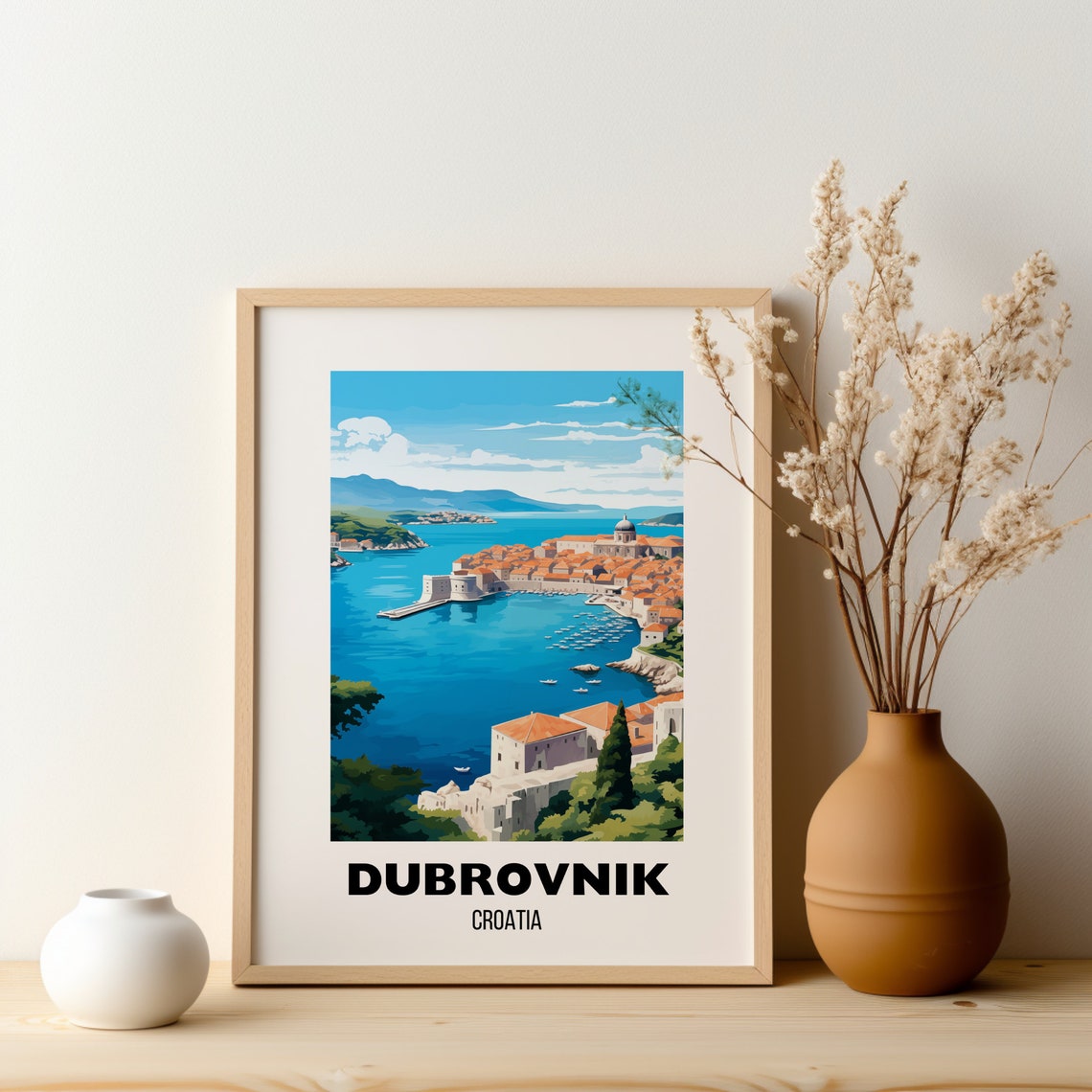 Dubrovnik Croatia Old Town Aerial Harbor View Vintage Travel Poster - Image 2
