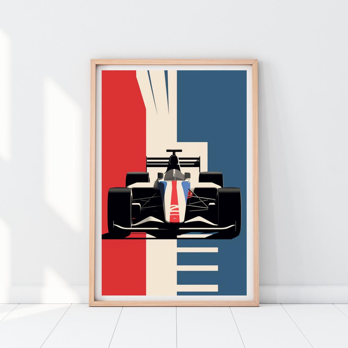 Formula 1 Race Car Front View Bold Stripe Graphic Racing Art Poster - Image 2