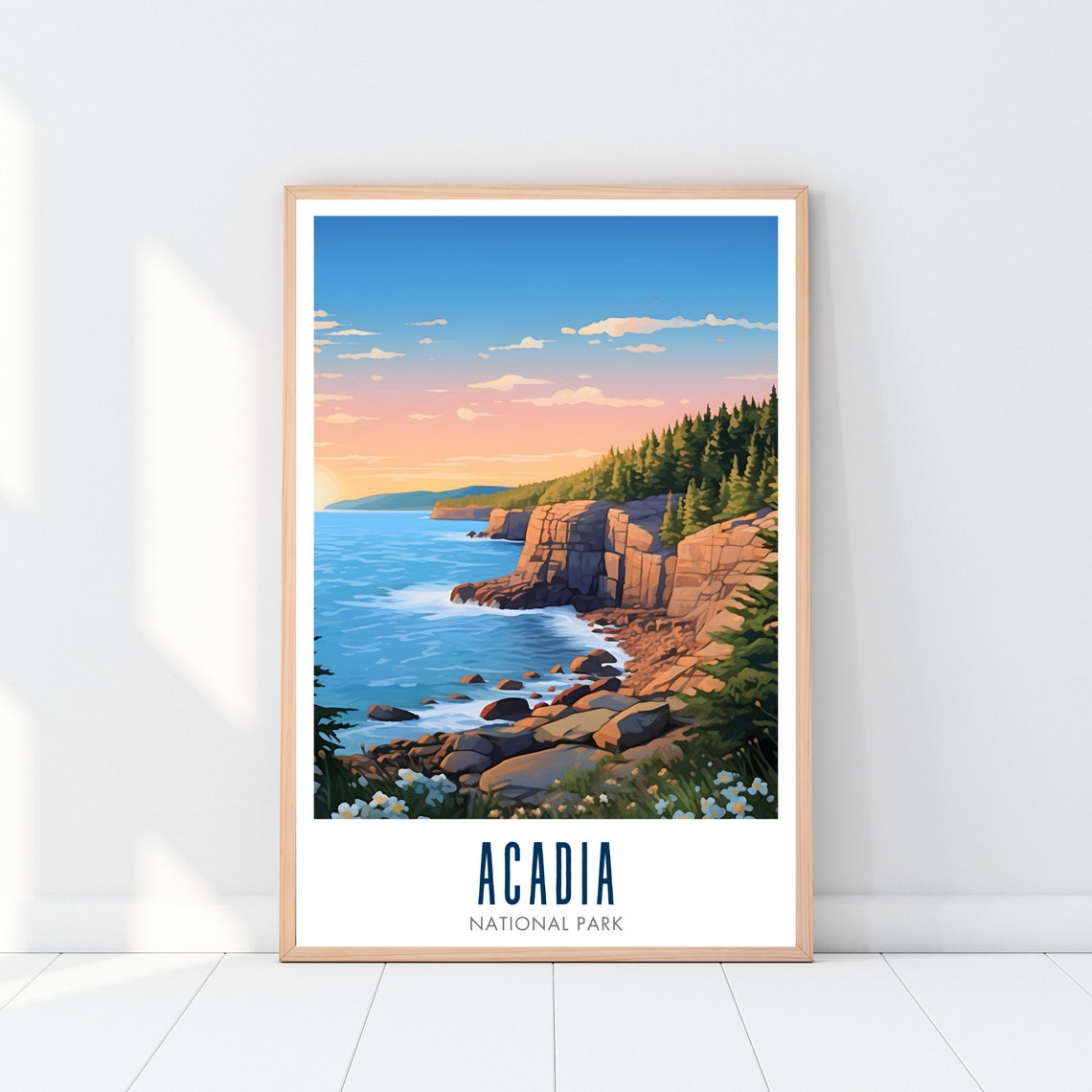 Acadia National Park Rocky Coast Sunset Ocean Wave Travel Poster - Image 2