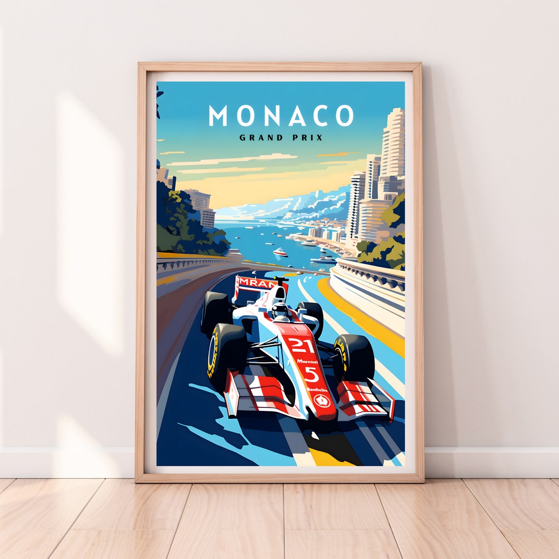 Monaco Grand Prix Vintage Formula Racing Car Coastal Track Poster - Image 2