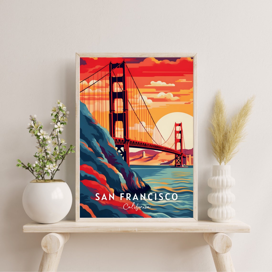 San Francisco California Golden Gate Bridge Sunset View Travel Poster - Image 2