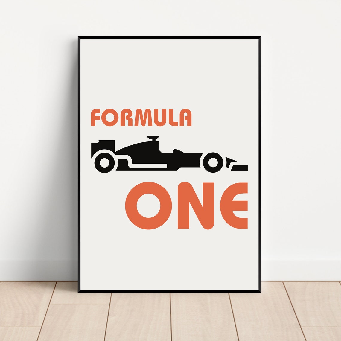 Formula One Typography Race Car Silhouette Orange Poster Art