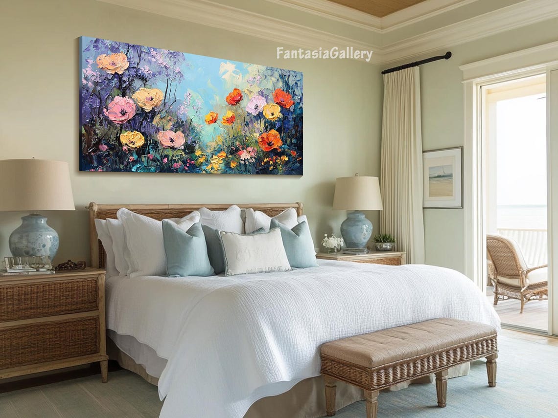 Colorful Impasto Poppies In Bloom Vibrant Floral Field Wall Art - Image 2