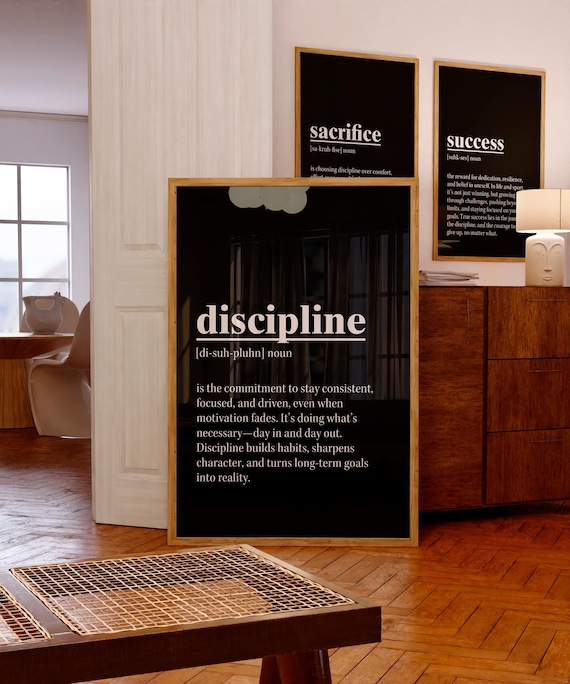 Motivational Wall Art Set Success Discipline Sacrifice